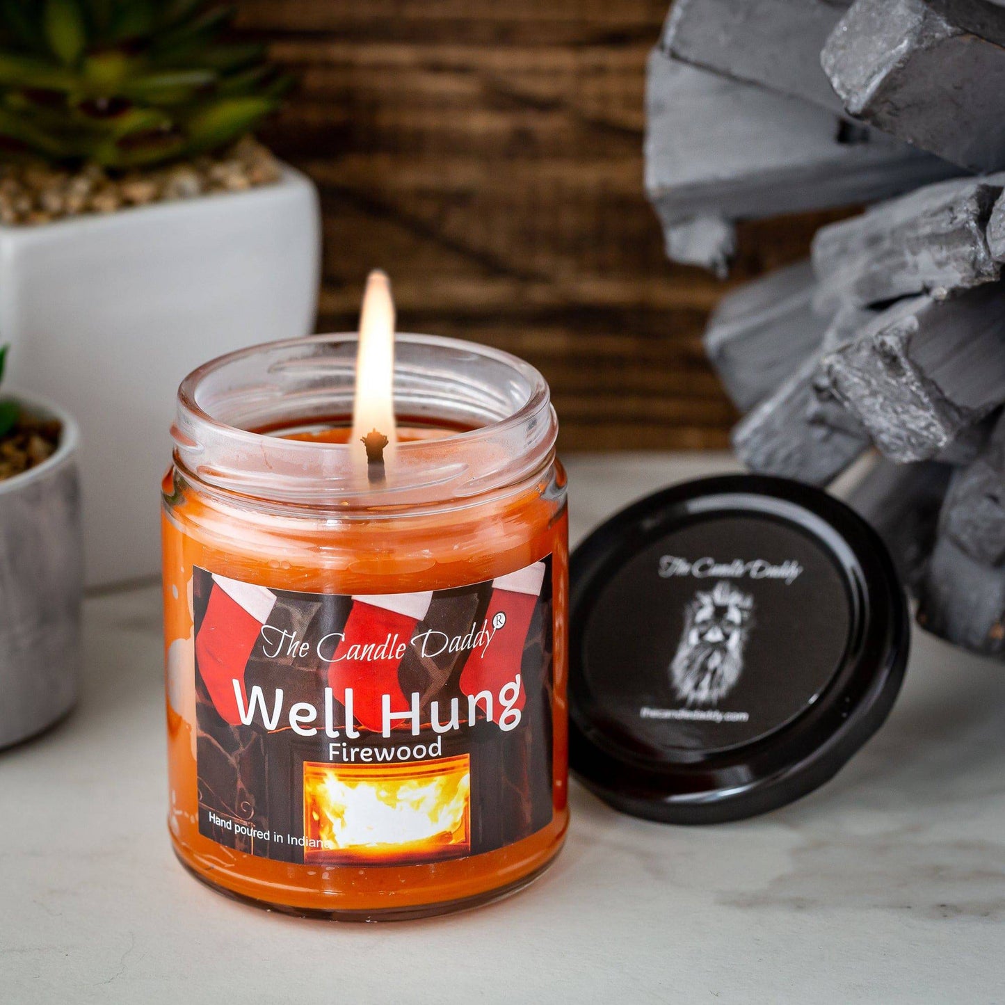 Well Hung Fireplace Holiday Candle - Funny Fire Place Scented Candle - Funny Holiday Candle for Christmas, New Years - Long Burn Time, Holiday Fragrance, Hand Poured in USA - 6oz