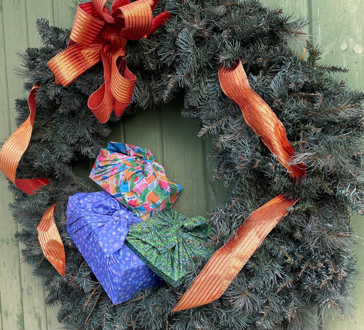 Set of 3 (S, L, XL) Reusable Cloth Furoshiki Gift Wrap | Holiday Shapes & Deep Blue