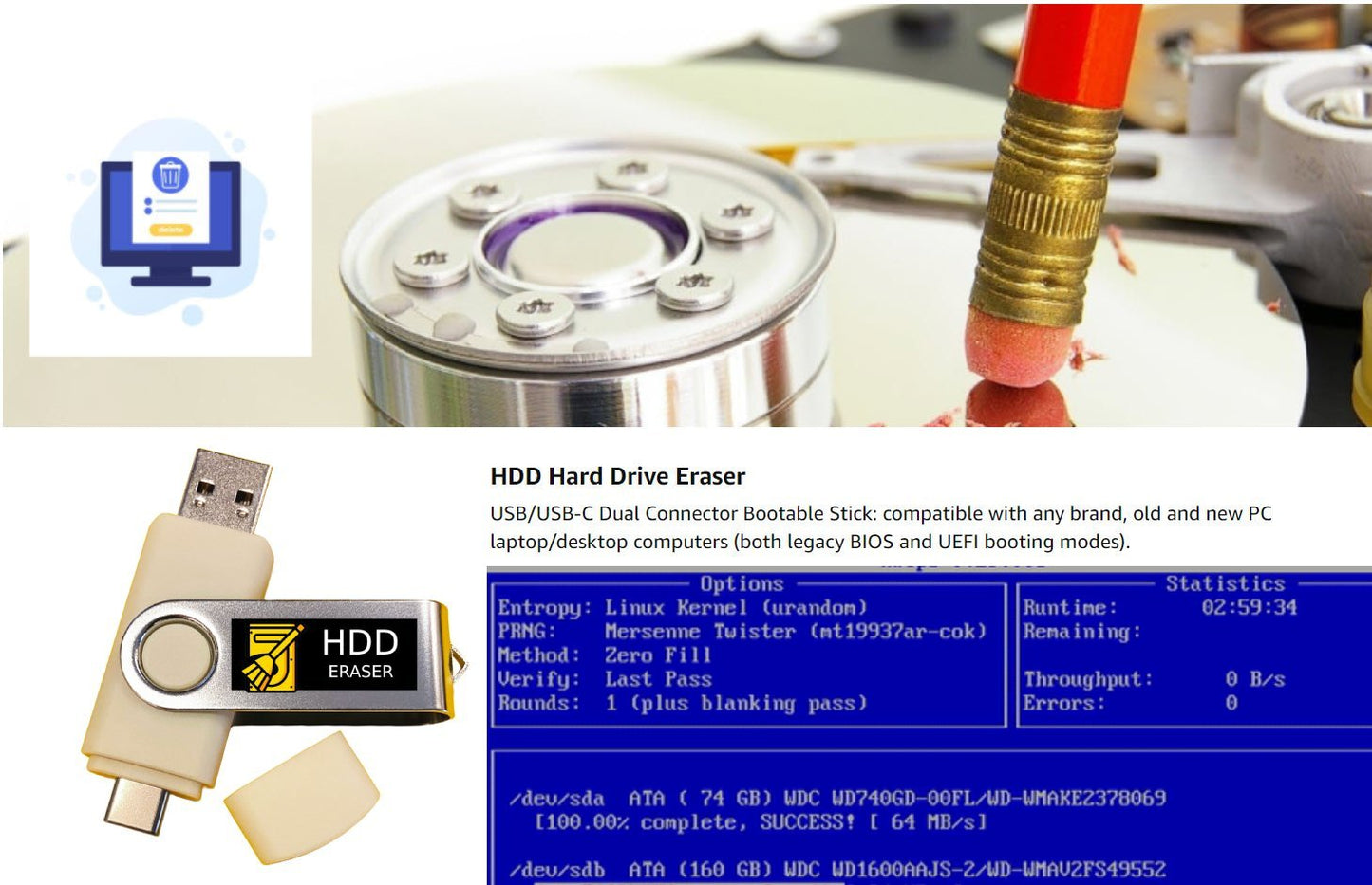 HDD Hard Drive Eraser Bootable Live USB