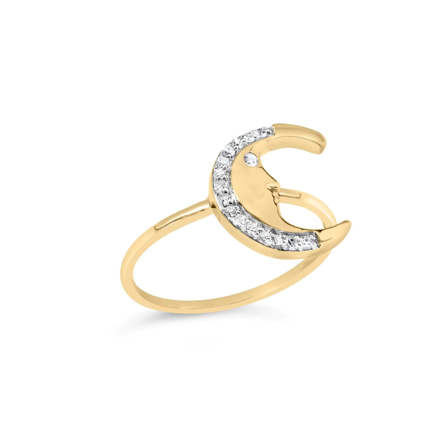 *2 Left* 10K Yellow Gold 1/10 Cttw Diamond Crescent Moon Ring (I-J Color, I1-I2 Clarity) - Concordia Style Boutique
