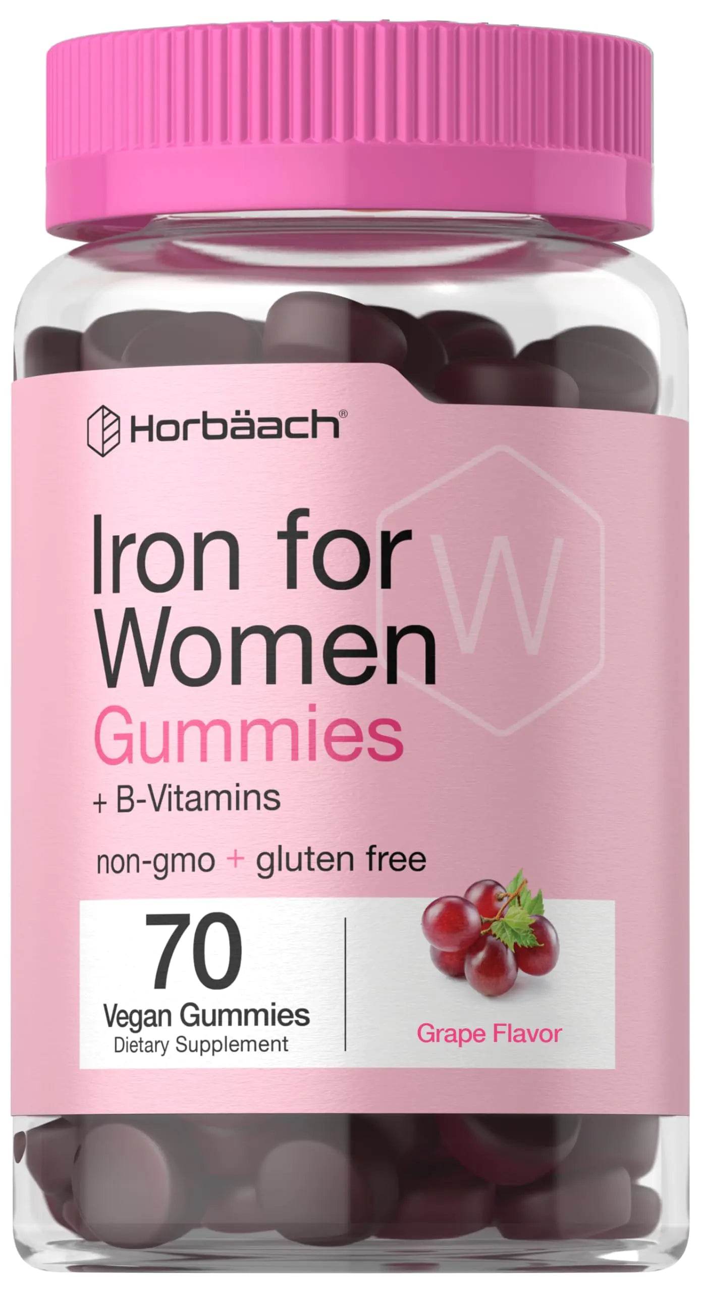 Iron Gummies for Women | Supplement with B Vitamins | 70 Count | Grape Flavor | Vegan Non-GMO & Gluten Free - Concordia Style Boutique