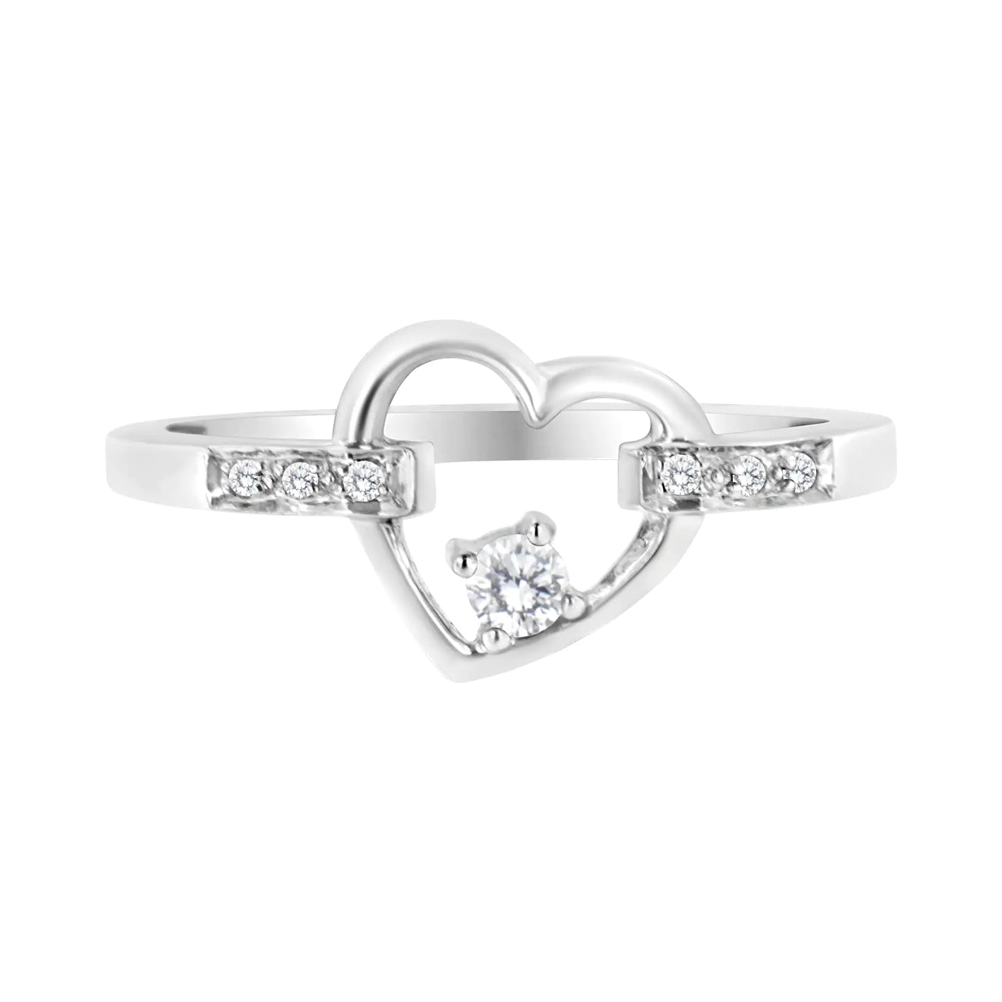 *1 Left* 14K White Gold 1/8 Cttw Channel Set Round-Cut Diamond Heart Ring (H-I Color, SI2-I1 Clarity) - Concordia Style Boutique