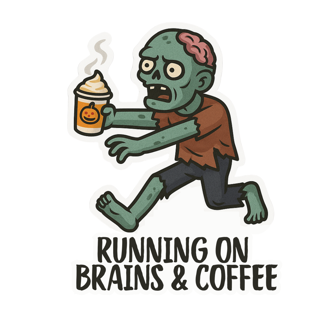 "Running on Brains & Coffee" Funny Zombie Halloween Sticker