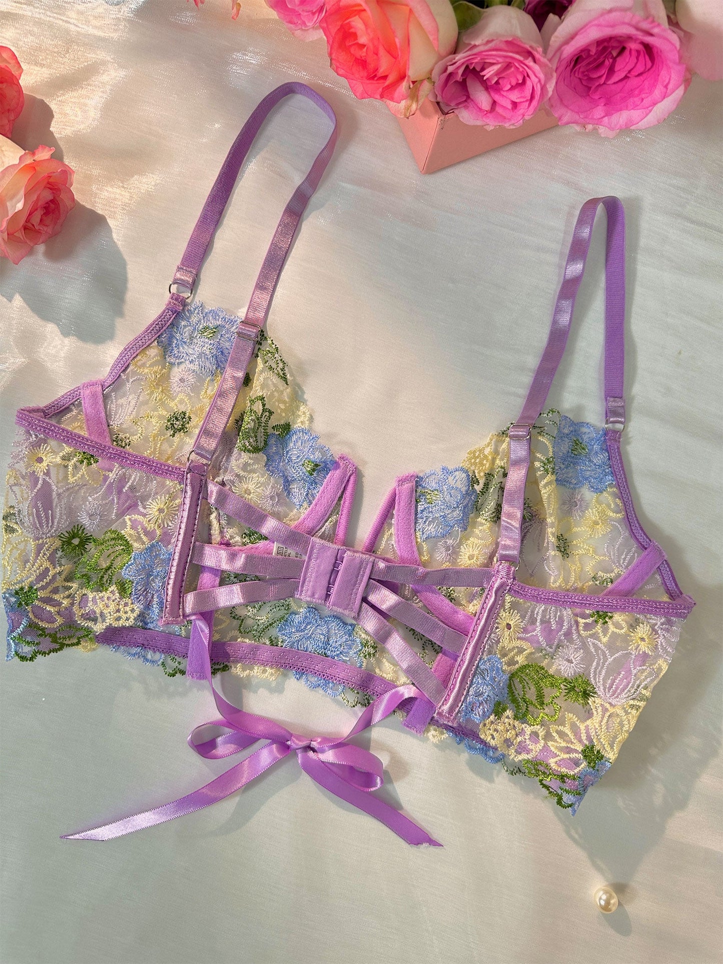 Purple Florals Embroidery Bustier Lingerie Set - Premium 2 pcs set from Hello.LA.Girl - Just $54.99! Shop now at Concordia Style Boutique