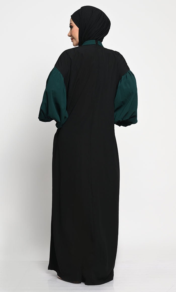 A-Line Nida collared Abaya with Off-Shoulder sleeves