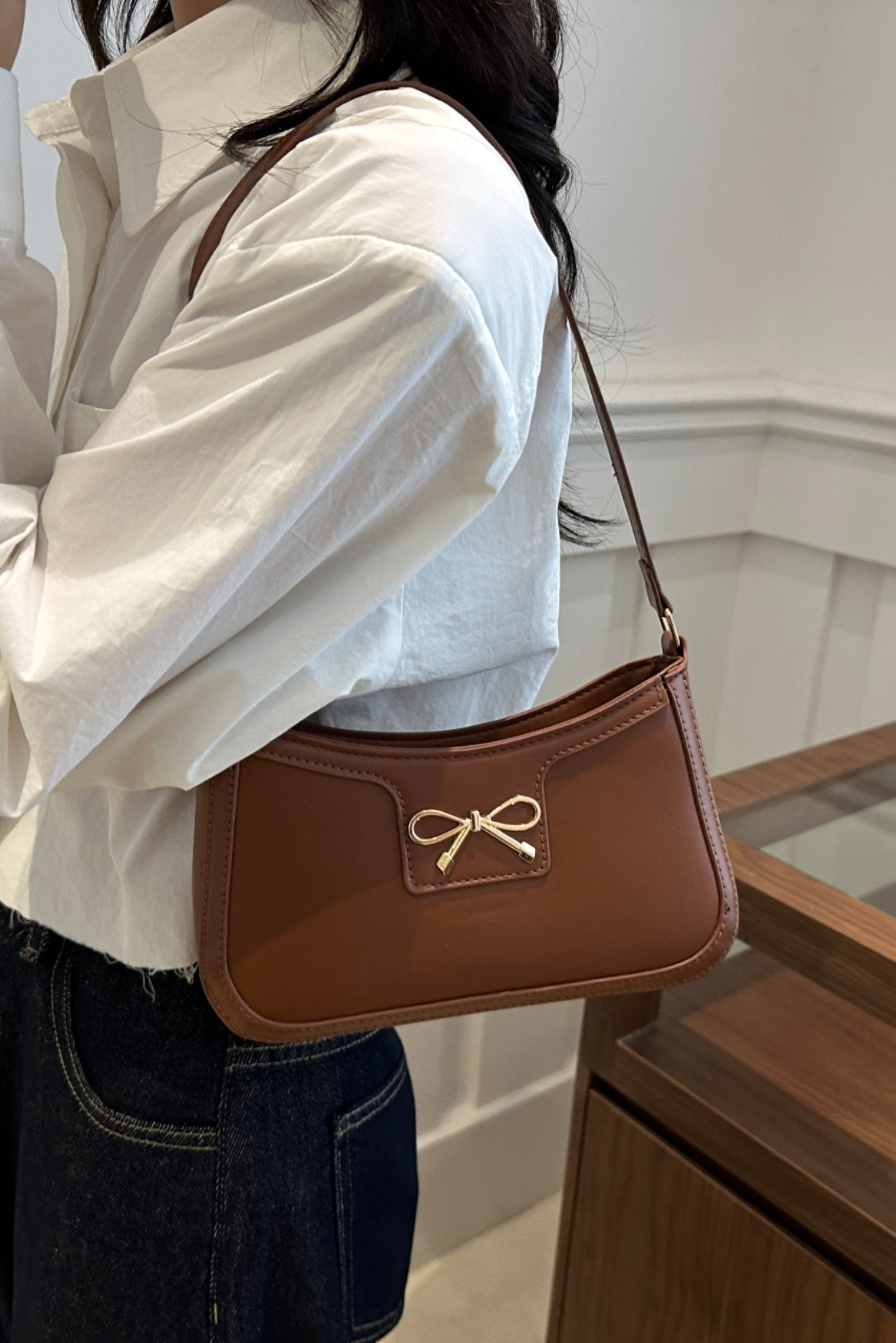 Bow Trim PU Leather Shoulder Bag - Premium Shoulder Bag from Concordia Style Boutique - Just $18.68! Shop now at Concordia Style Boutique