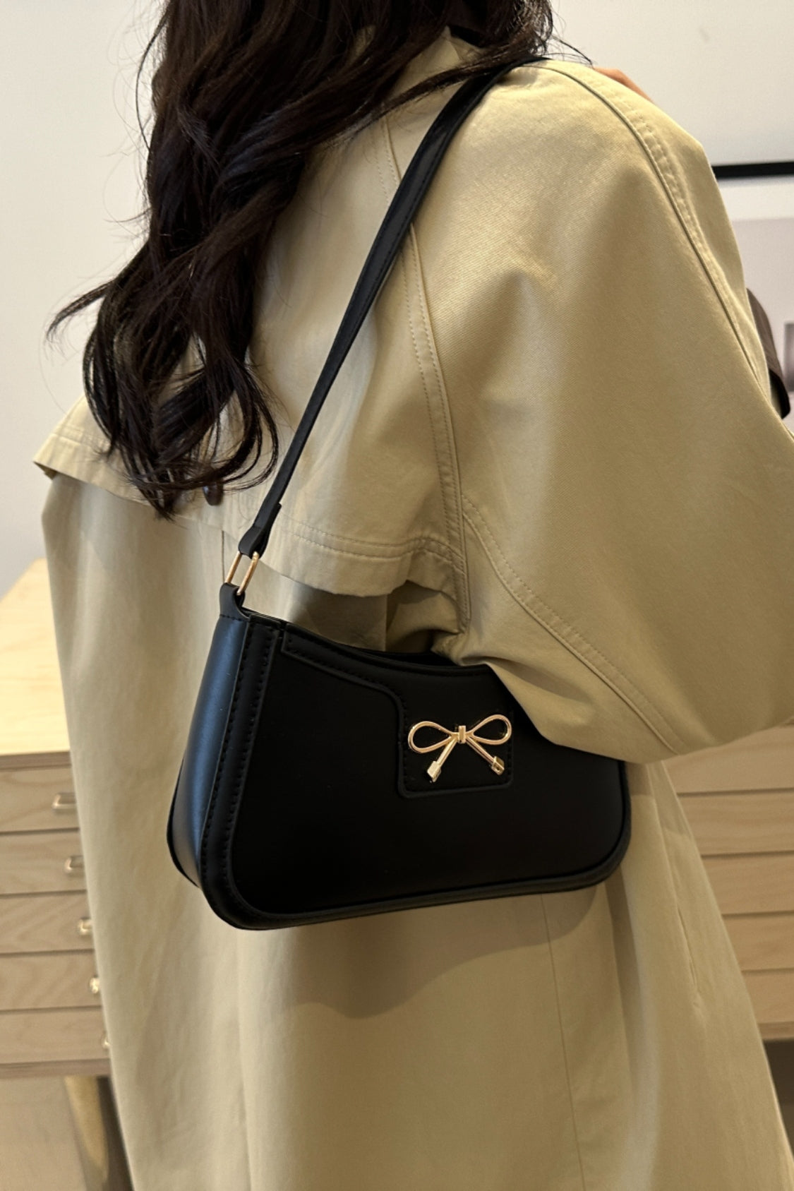 Bow Trim PU Leather Shoulder Bag - Premium Shoulder Bag from Concordia Style Boutique - Just $18.68! Shop now at Concordia Style Boutique