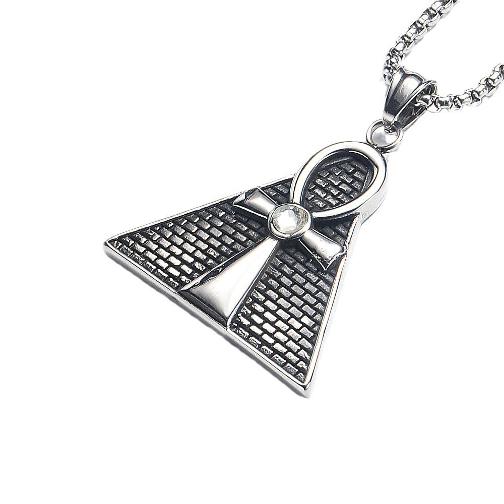 Hip Hop Ancient Egypt Horus Eye Pyramid Male Pendant Personality Cross Titanium Steel Necklace - Concordia Style Boutique