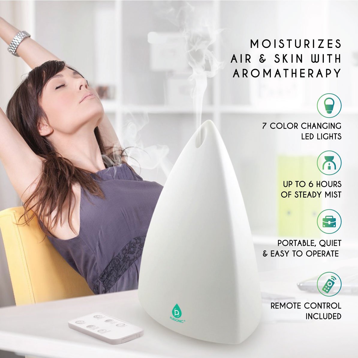 Pursonic Aromatherapy Diffuser & Essential Oil Set -Ultrasonic Top 3 Oils - Concordia Style Boutique