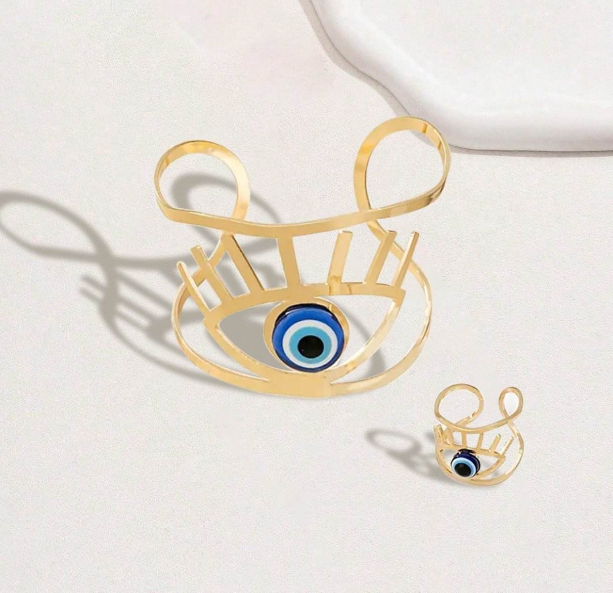 14K Gold Plated Golden Eye Charm Bangle & Ring Set - Concordia Style Boutique