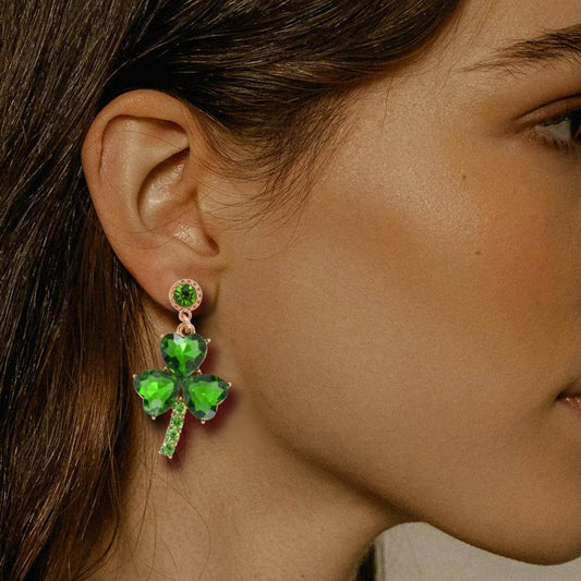 Rhinestone Alloy Lucky Clover Dangle Earrings - Concordia Style Boutique