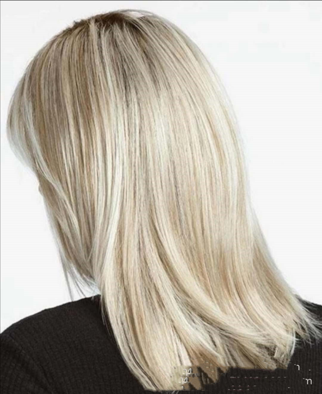 Wig - Medium Long Hair with Platinum Highlights - Brown Gradient Dyed Chemical Fiber Hair - Concordia Style Boutique