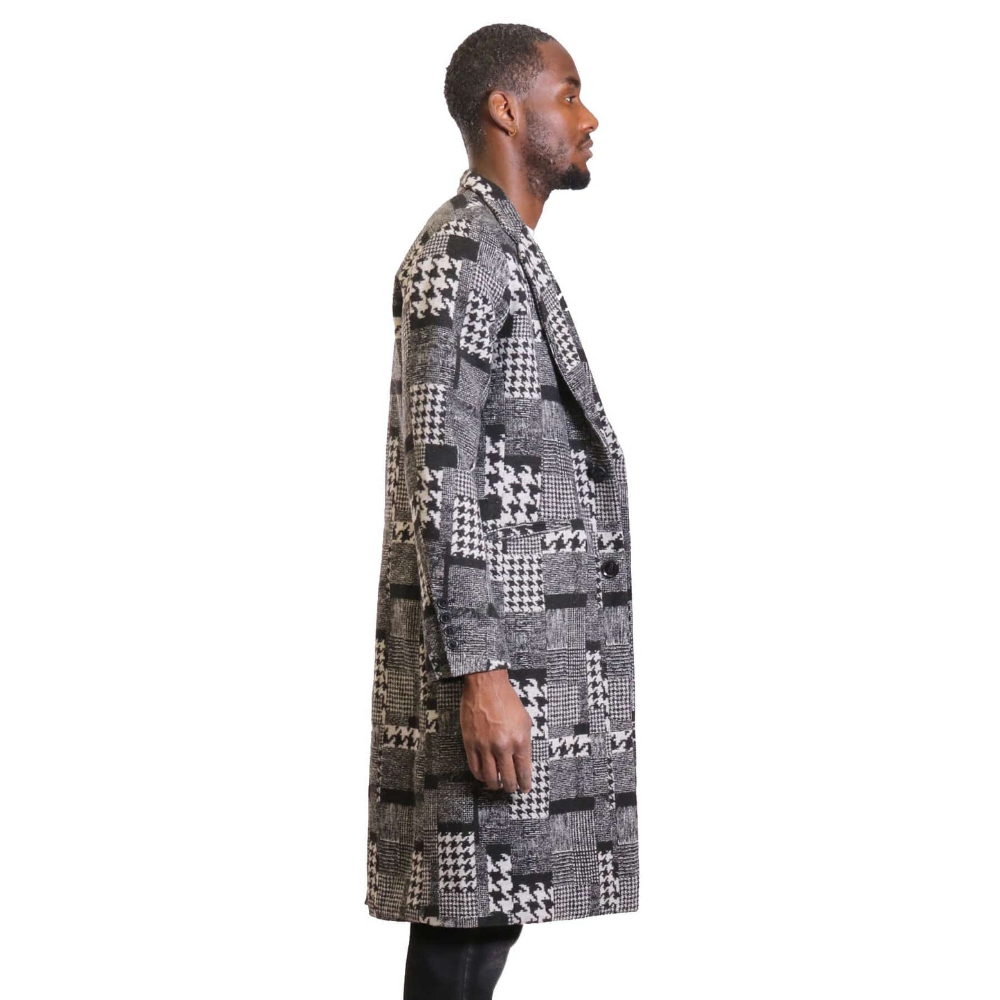 Neo black and white houndstooth pattern Wool Coat Jacket - Concordia Style Boutique