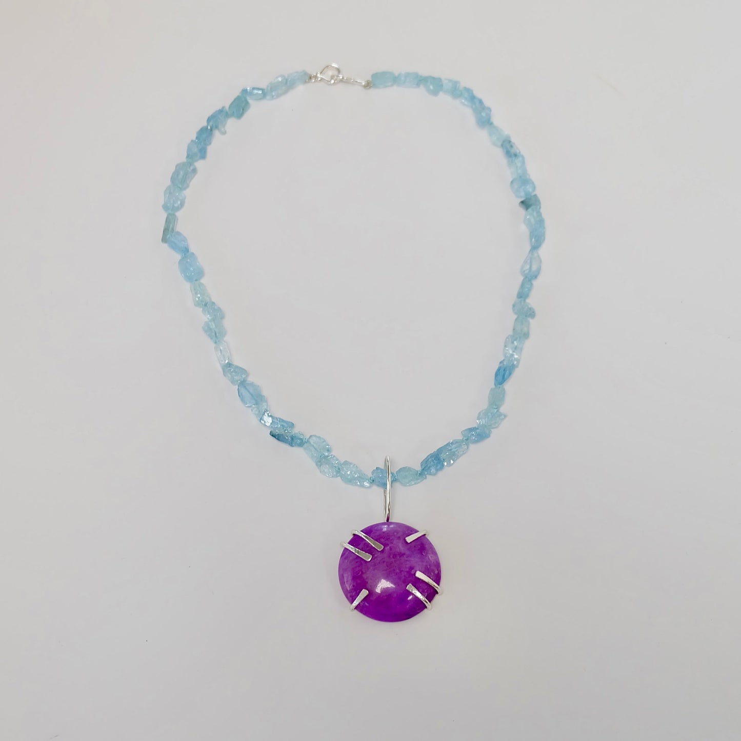 Aquamarine Necklace Sterling Silver & Sugilite Pendant