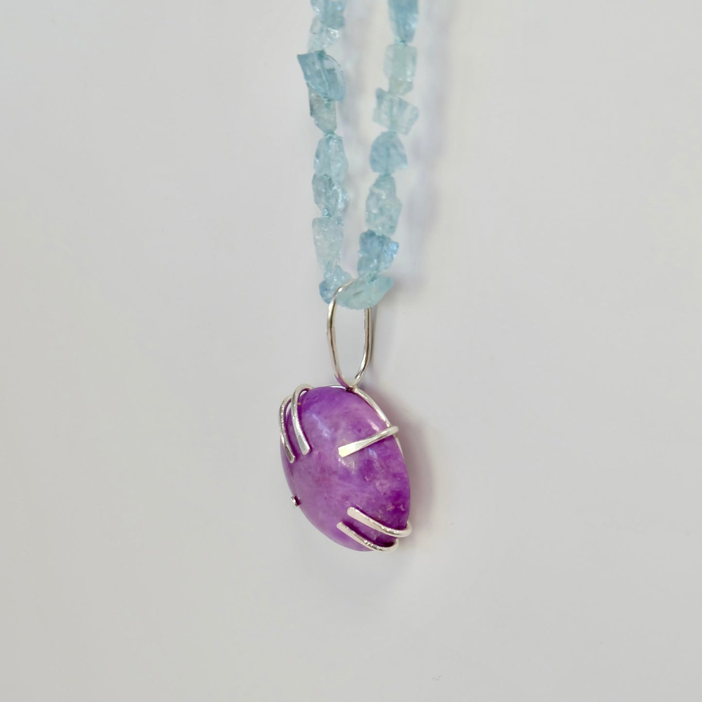 Aquamarine Necklace Sterling Silver & Sugilite Pendant