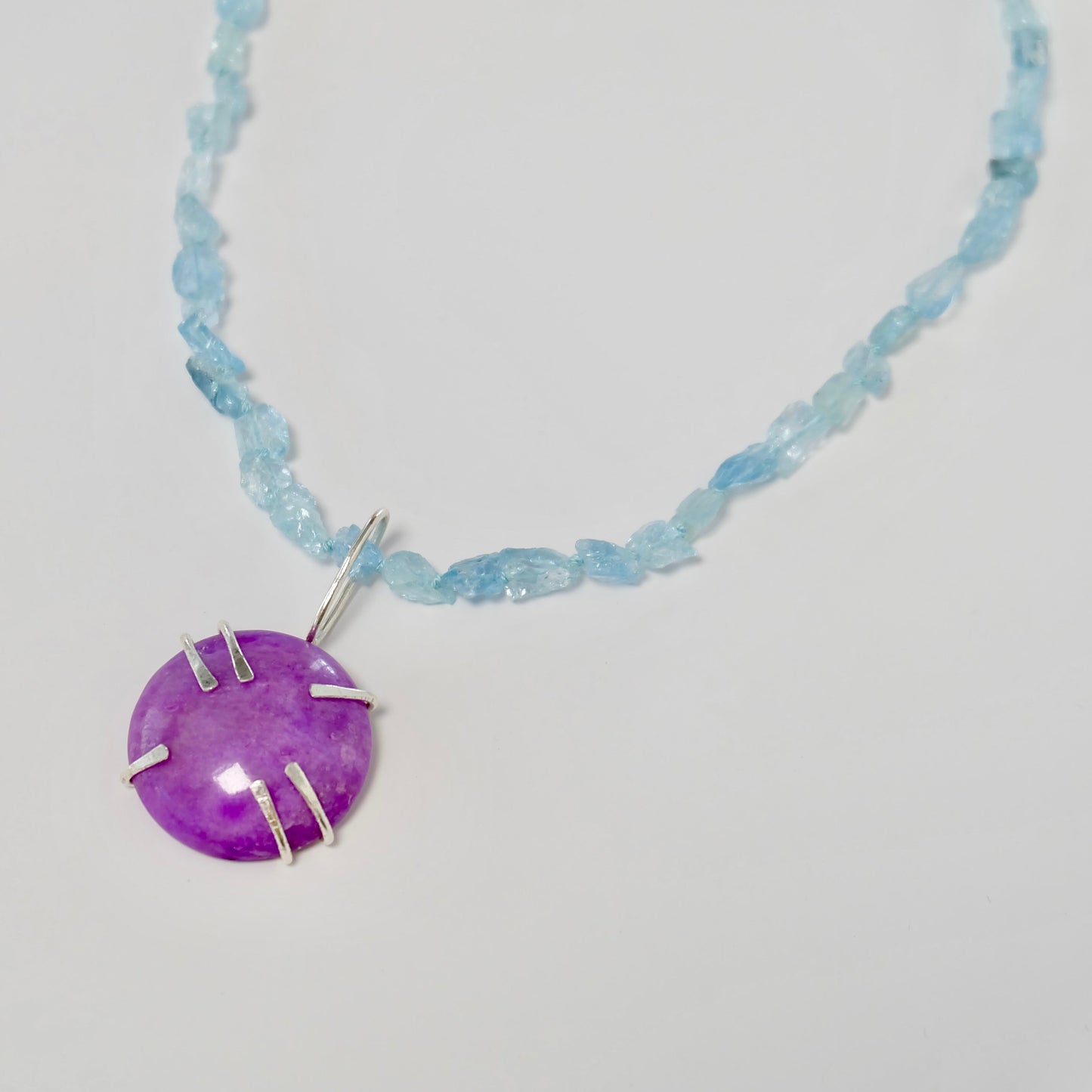 Aquamarine Necklace Sterling Silver & Sugilite Pendant