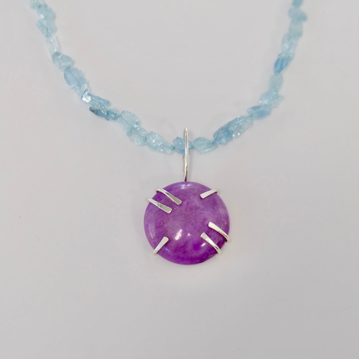 Aquamarine Necklace Sterling Silver & Sugilite Pendant