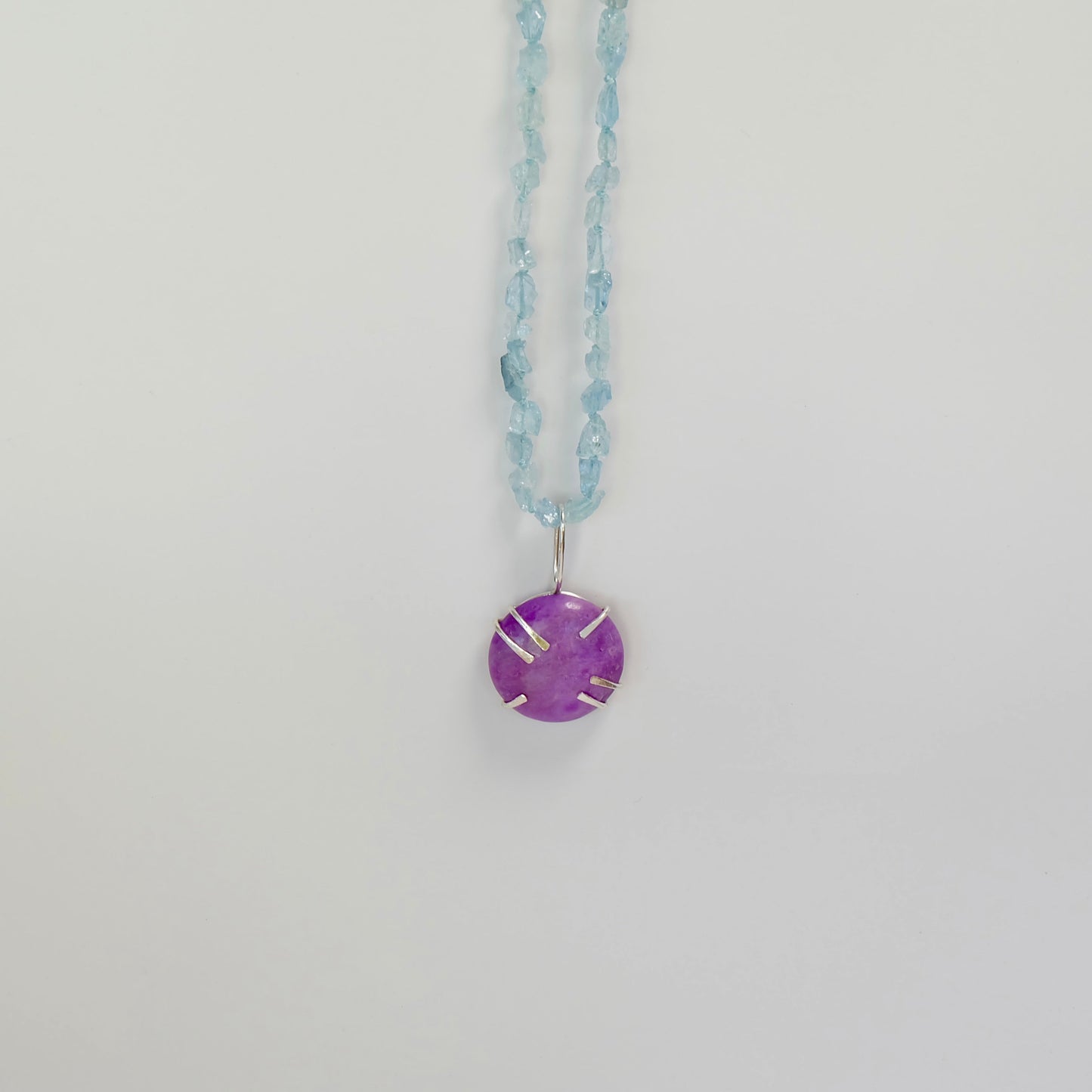 Aquamarine Necklace Sterling Silver & Sugilite Pendant