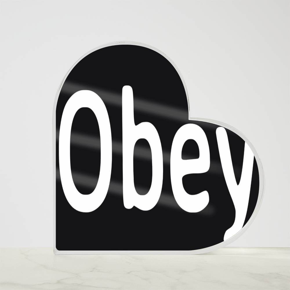Obey - Printed Heart Shaped Acrylic Plaque - Concordia Style Boutique