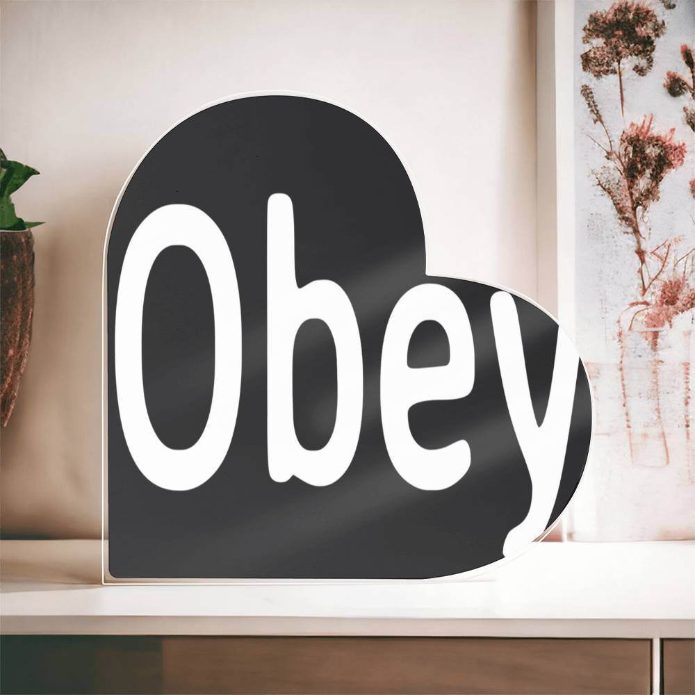 Obey - Printed Heart Shaped Acrylic Plaque - Concordia Style Boutique