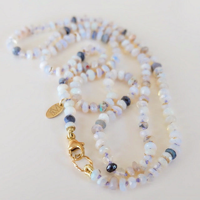 Australian Opal Bead Necklace 14K Gold