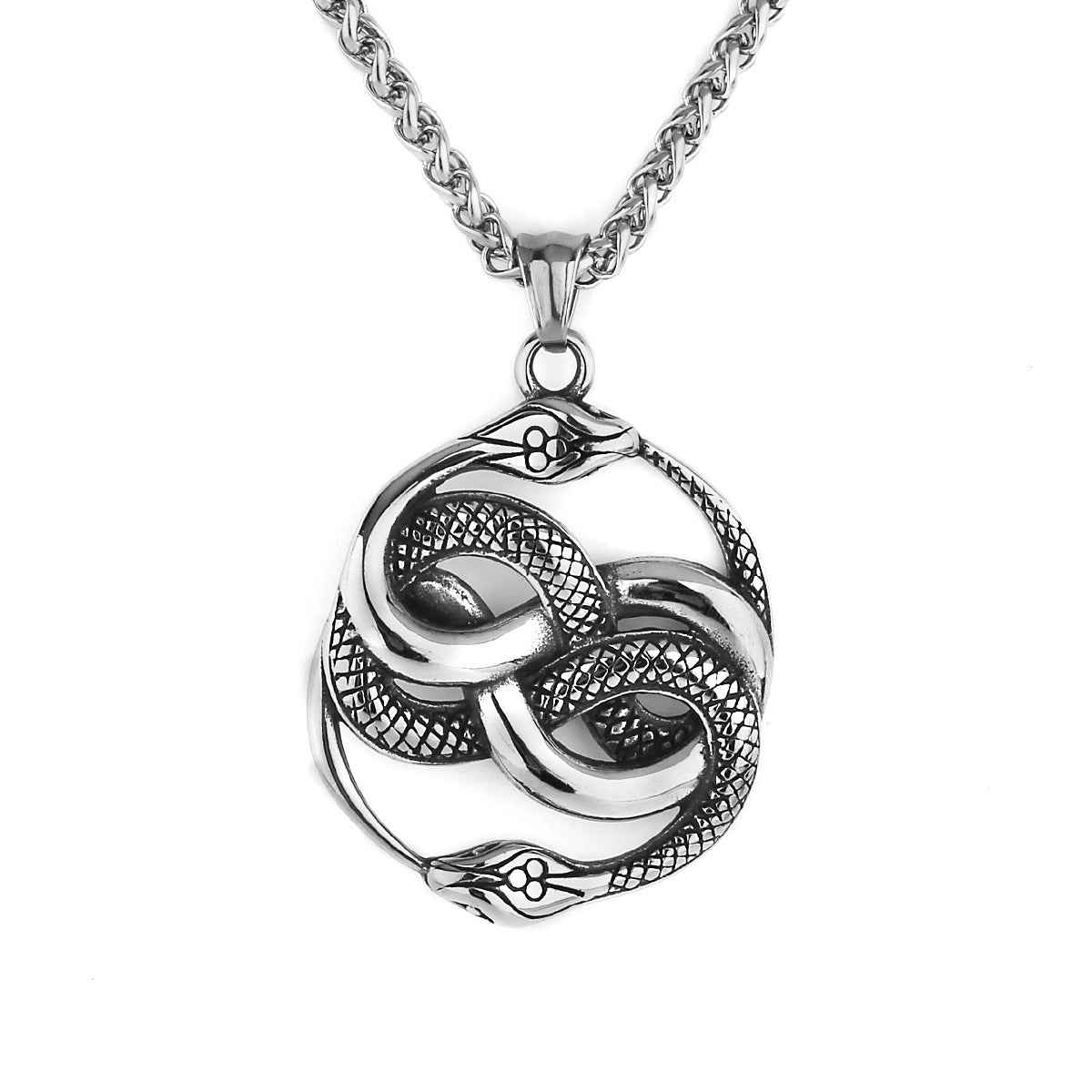 Mens Snake Pendant Necklace Set with Casual Mechanical Watch Fashion Accessory