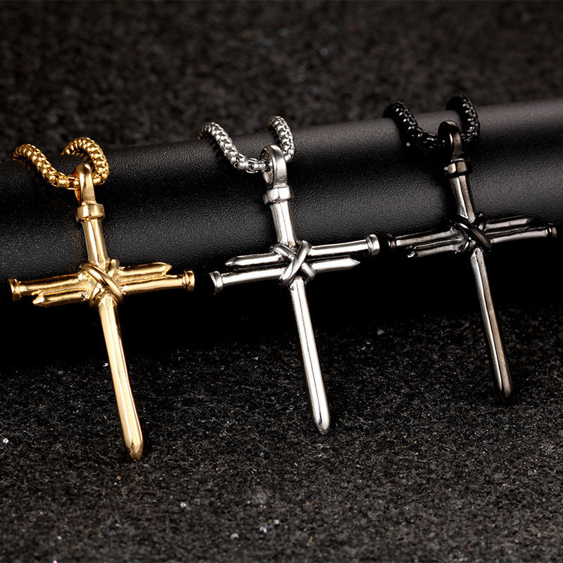 Steel/ Gold /Black Fashion Iron Nail Cross Pendant Necklace - Stainless Steel - 3mm Round - Concordia Style Boutique