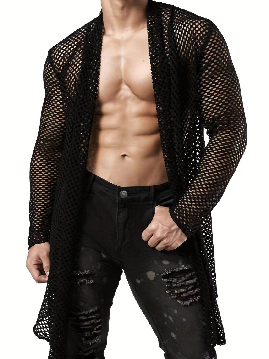 Men's Openwork Open Front Long Sleeve Cover-Up - Concordia Style Boutique