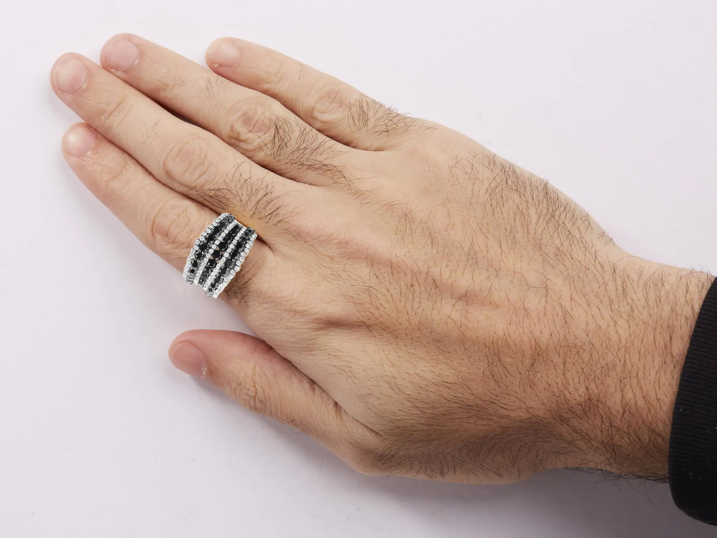 *2 Left* 14K Yellow Gold Plated .925 Sterling Silver 1 3/4 Cttw Treated Black and White Alternating Diamond Multi Row Band Ring (Black / I-J Color, I2-I3 Clarity) - Concordia Style Boutique