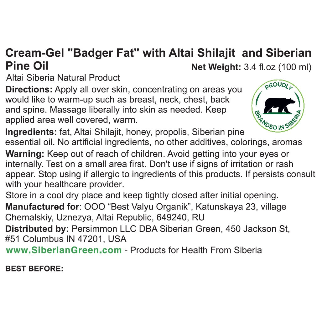 Badger Fat Cream-Gel with Altai Shilajit & Siberian Pine | 100ml - Concordia Style Boutique