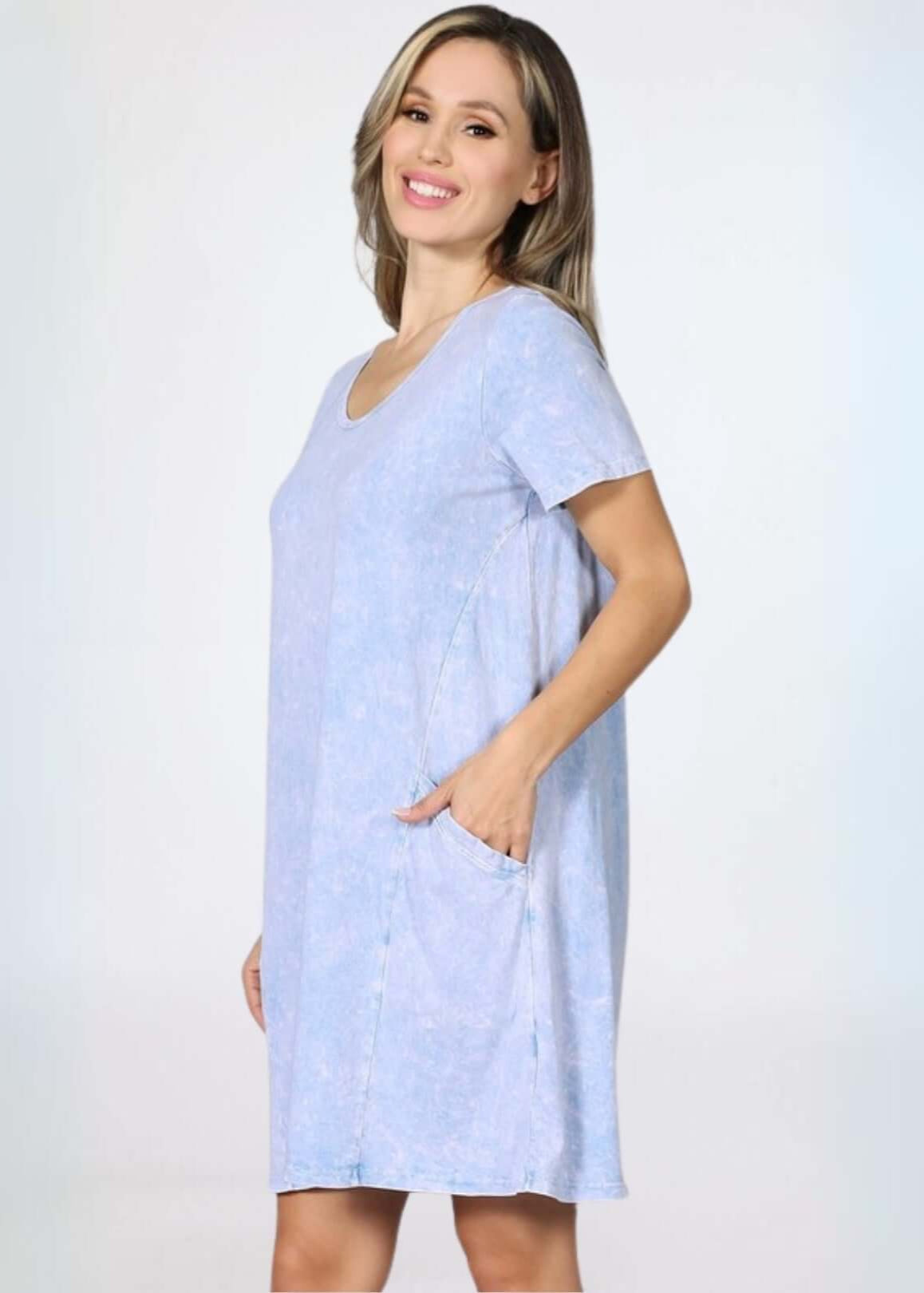 Easy Going Casual Cotton Dress with Short Sleeves - Concordia Style Boutique