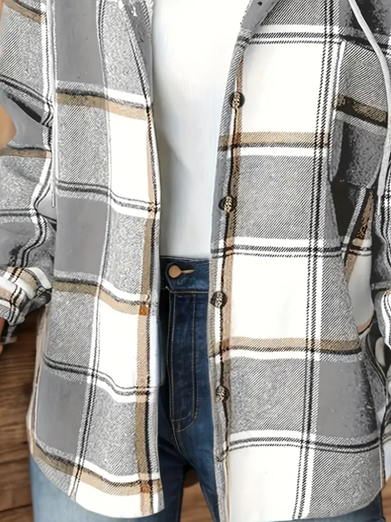 Women’s Plaid Hooded Jacket – Wool-Lined Long Sleeve