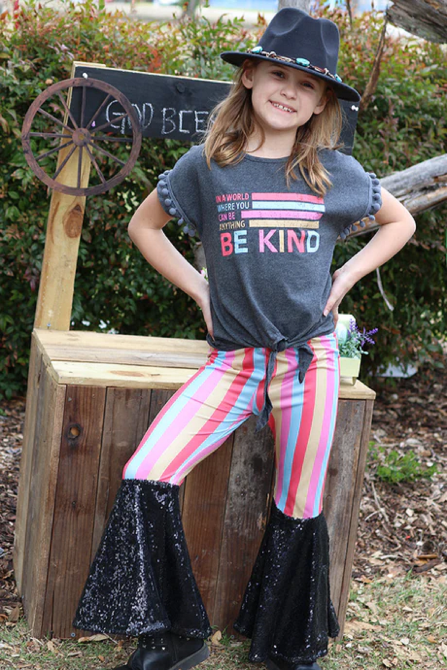 Be Kind Striped Bell Bottom Set