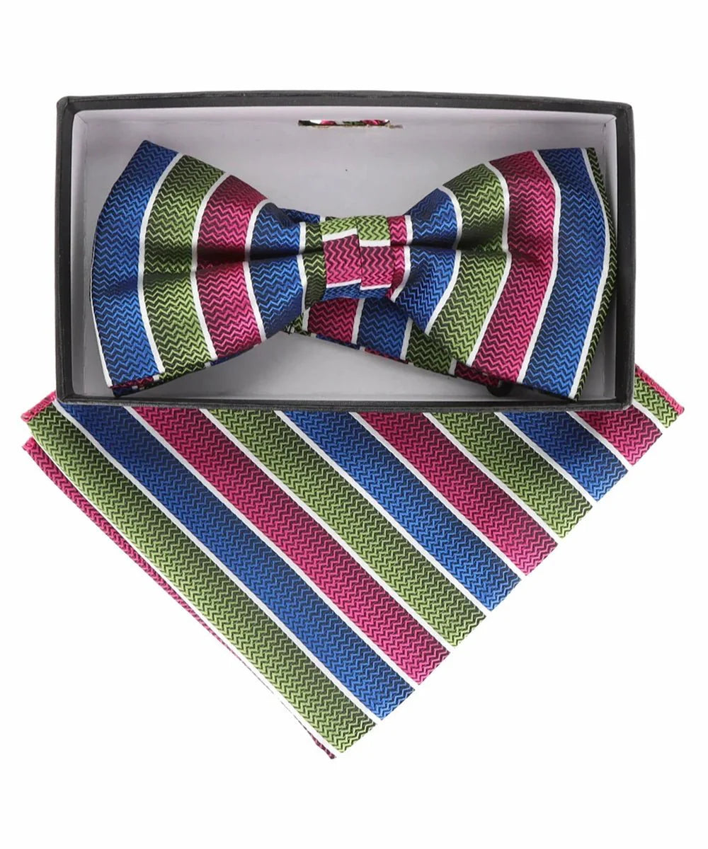 Vittorio Farina Men's Geometric Design Satin Bow Tie & Pocket Square in Gift Box