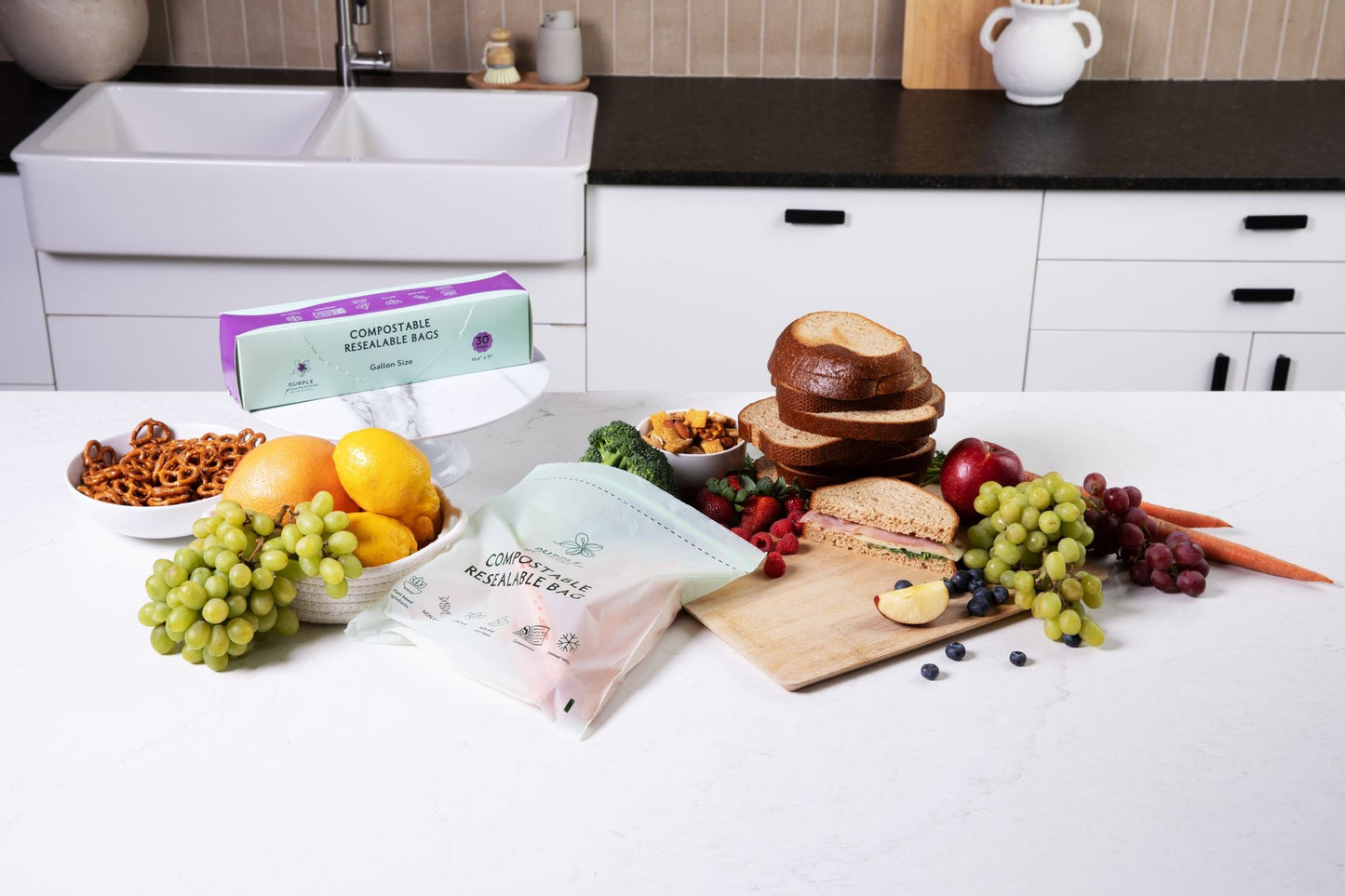 The Complete Eco Friendly Kitchen Bundle – Compostable Zip Bags, Cling wrap, Sponges & Trash Bags