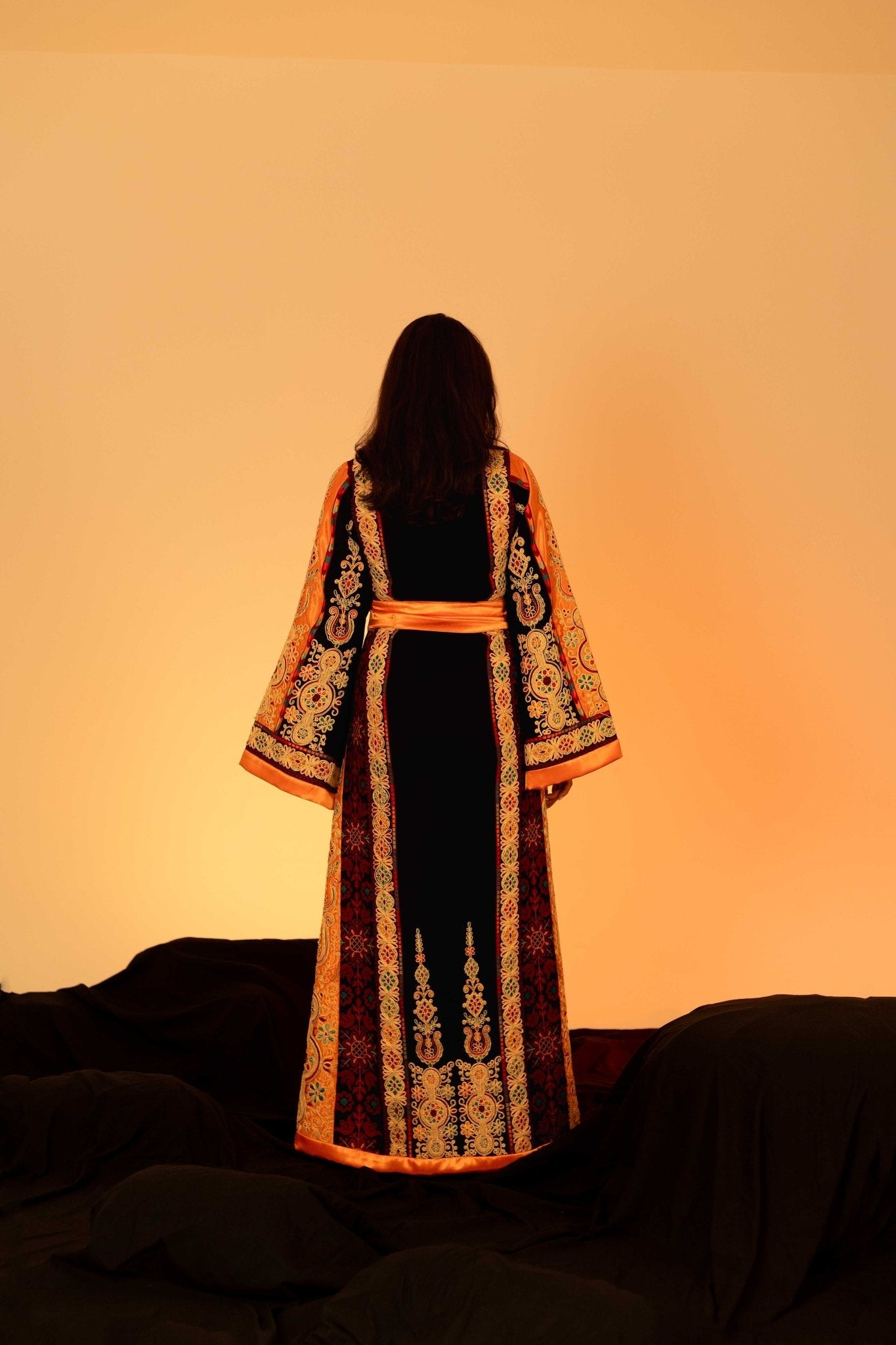 Black and Orange Traditional Palestinian Thobe