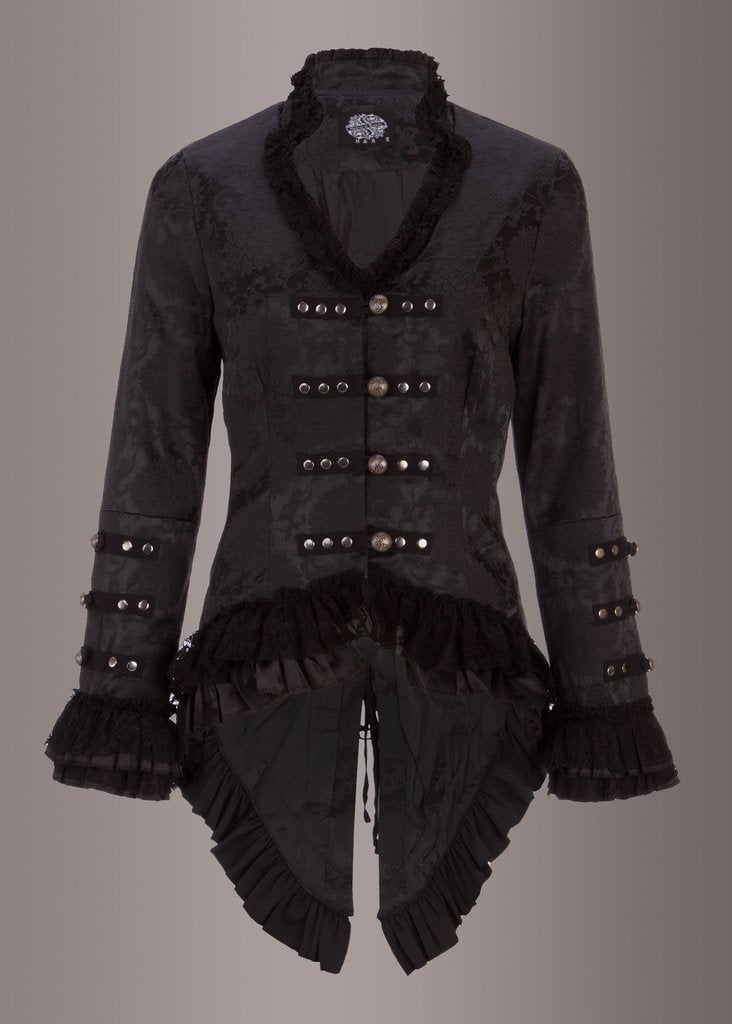 Elegant Black Victorian Jacket with Lace Embellishments - Concordia Style Boutique