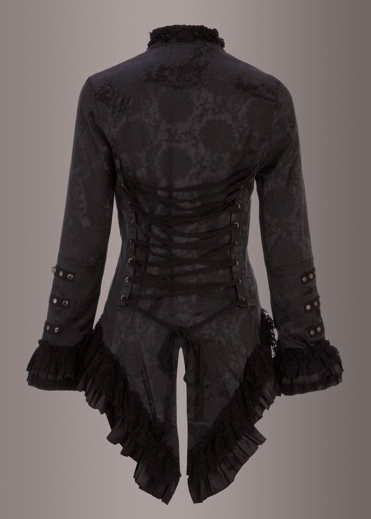 Elegant Black Victorian Jacket with Lace Embellishments - Concordia Style Boutique