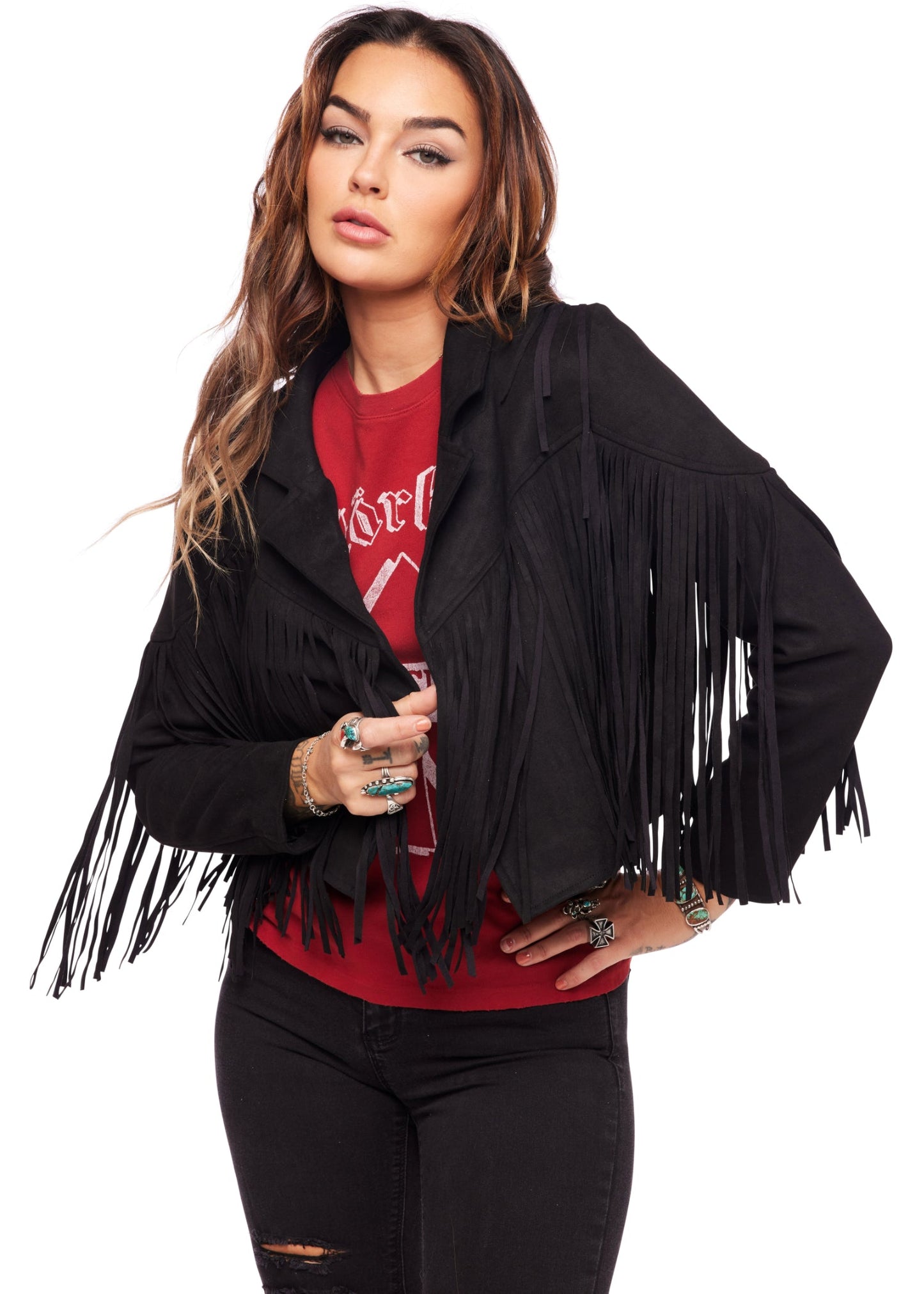Black Faux Suede Moto Jacket with Fringe - Concordia Style Boutique