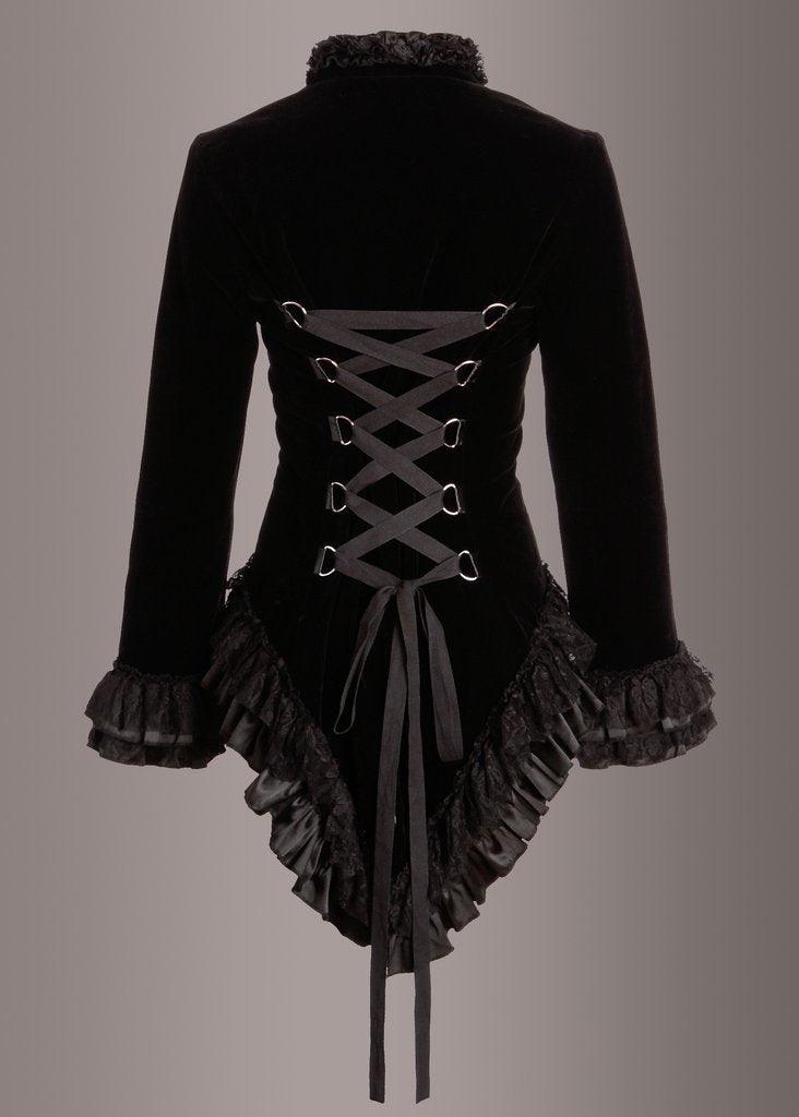 Vampire Royalty Black Tailcoat Velvet Gothic Jacket - Concordia Style Boutique