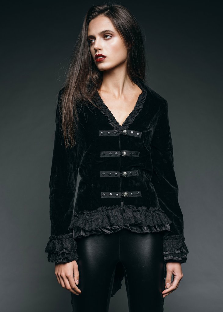 Vampire Royalty Black Tailcoat Velvet Gothic Jacket - Concordia Style Boutique