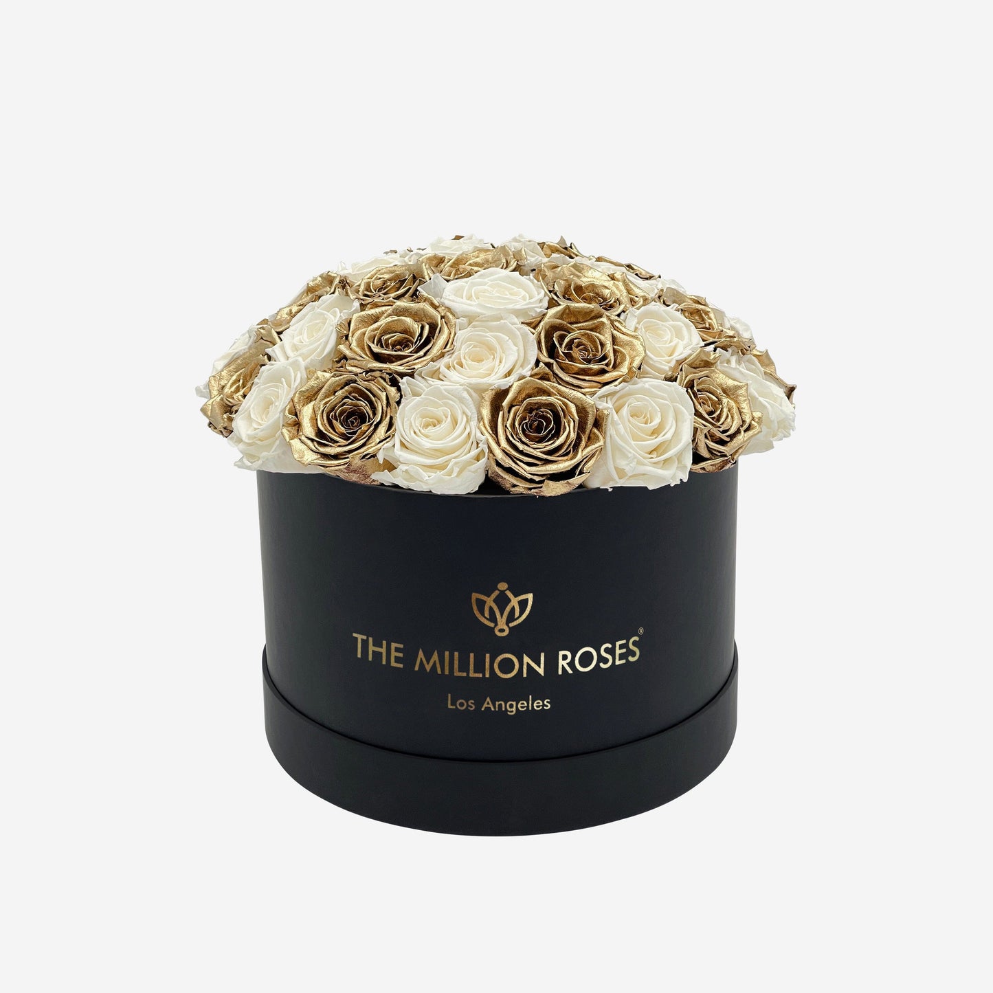 Supreme Black Dome Box | White & Gold Roses