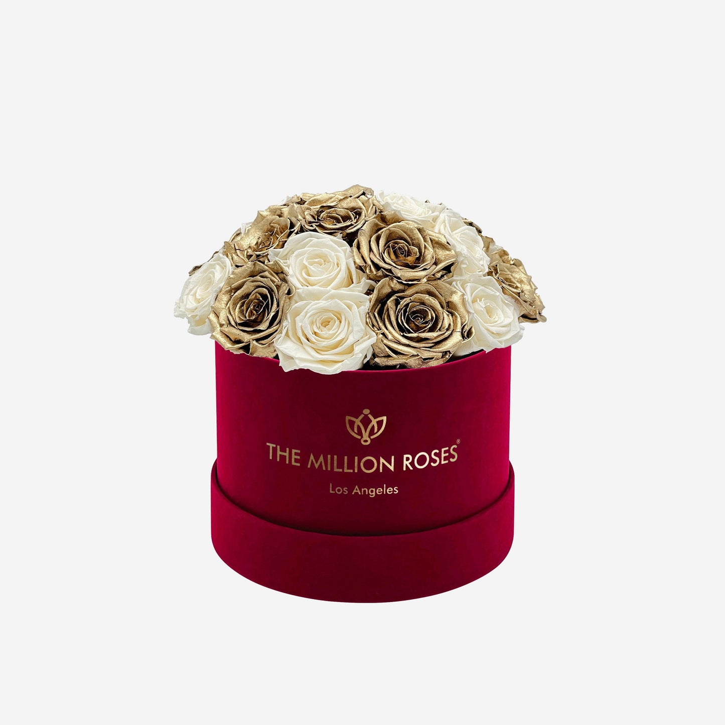 Classic Bordeaux Suede Dome Box | White & Gold Roses
