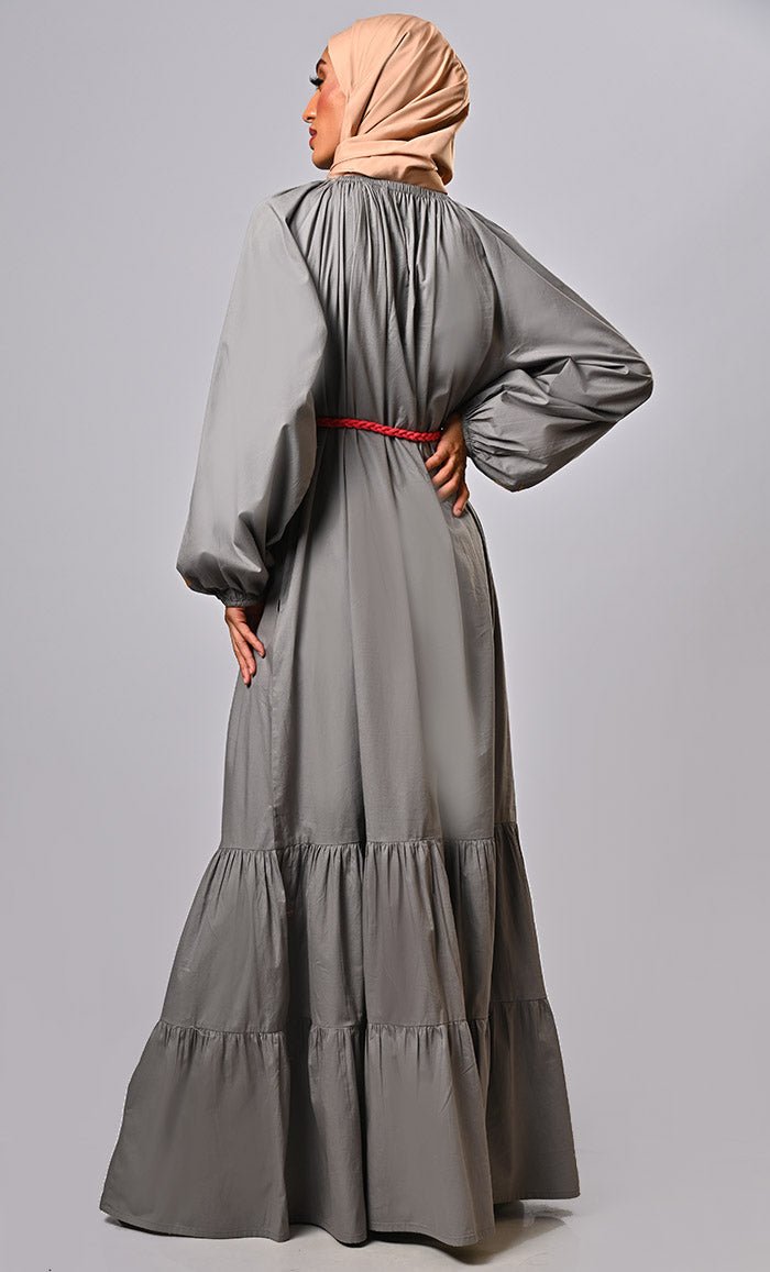 Burma Inspired Bohemian Embroidered Abaya with belt