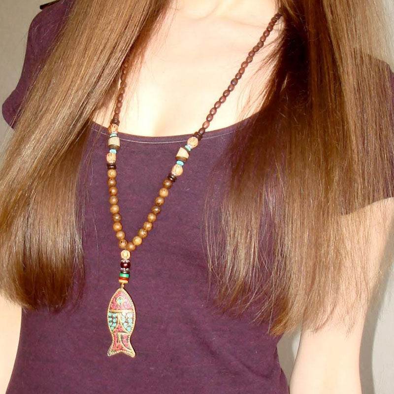 Vintage Long Necklace Handmade Turquoise Wood Beads Necklace for Women Fashion Jewelry - Concordia Style Boutique