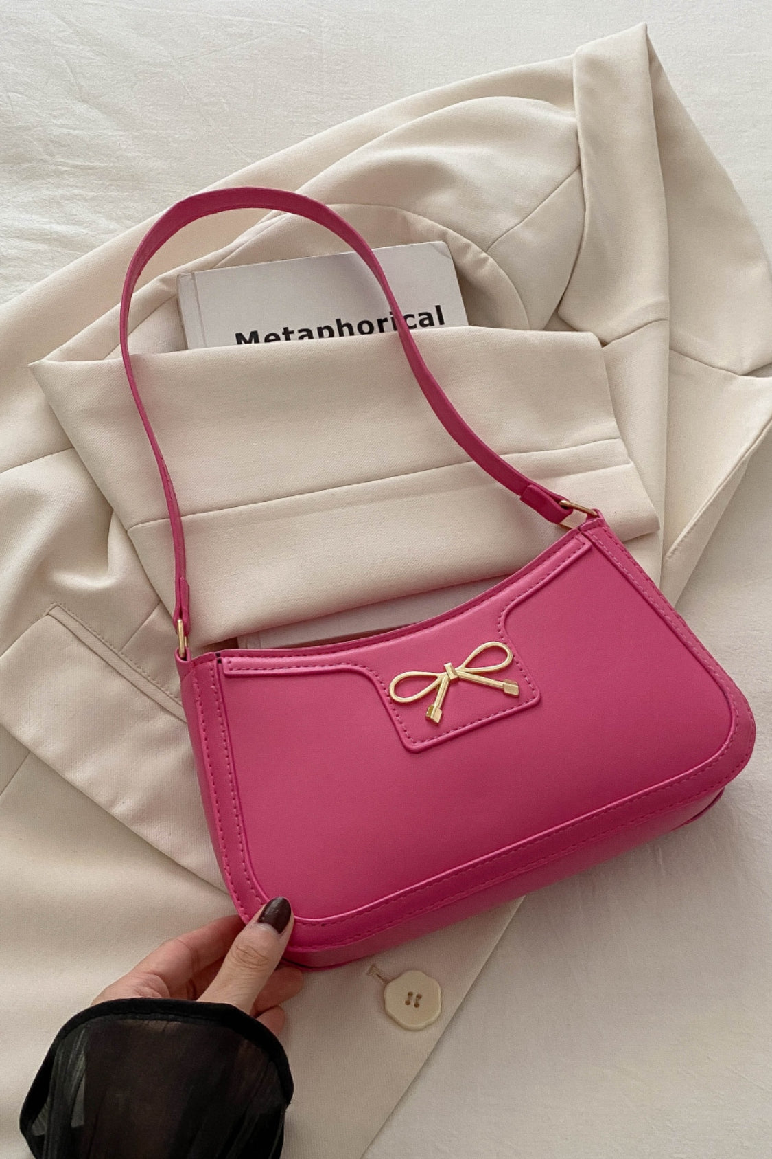 Bow Trim PU Leather Shoulder Bag - Premium Shoulder Bag from Concordia Style Boutique - Just $18.68! Shop now at Concordia Style Boutique