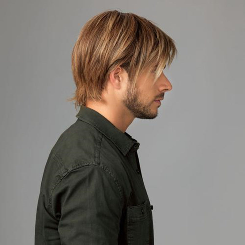 Men's Short Straight Hair Golden Brown Side Bangs Wig - Concordia Style Boutique