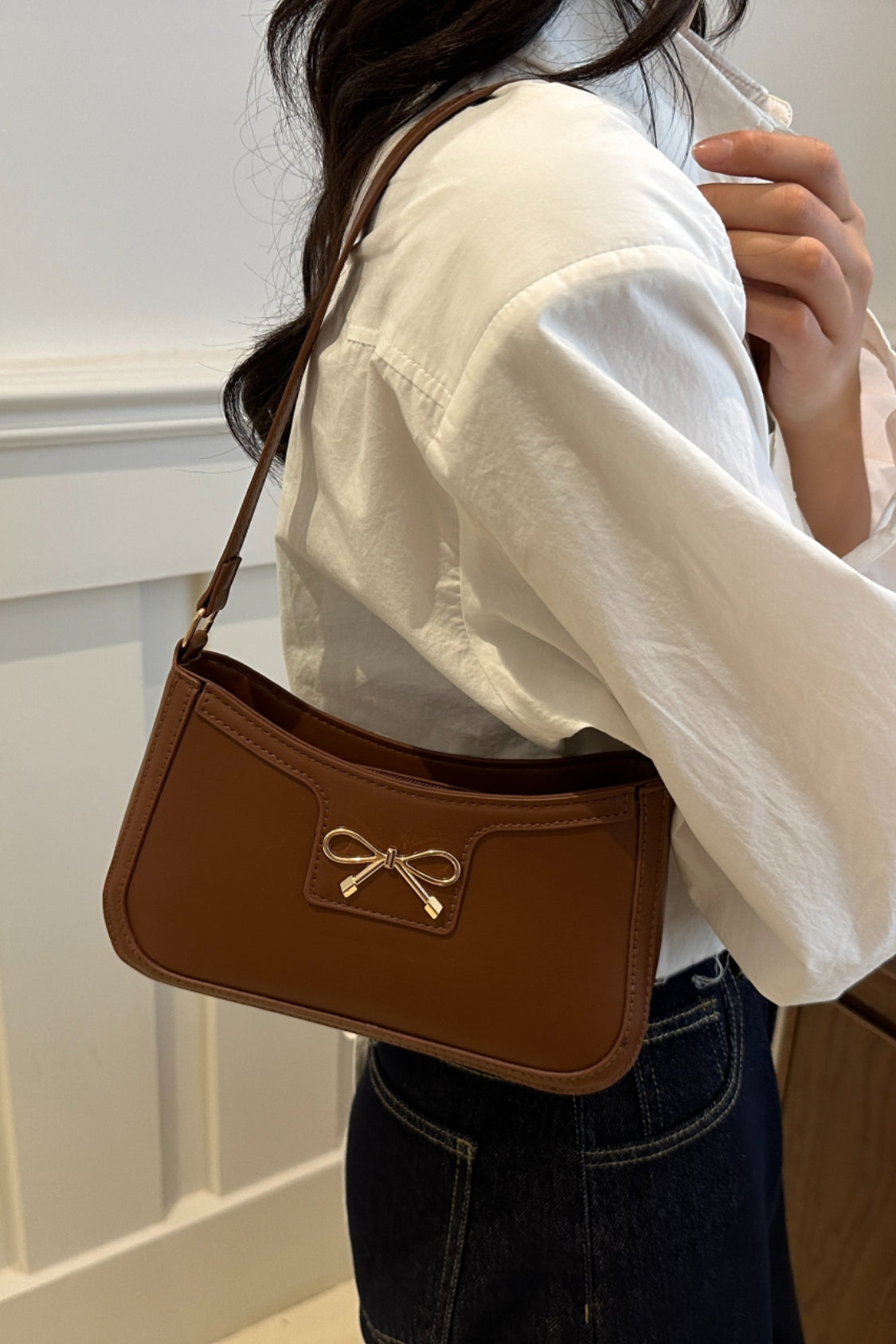 Bow Trim PU Leather Shoulder Bag - Premium Shoulder Bag from Concordia Style Boutique - Just $18.68! Shop now at Concordia Style Boutique