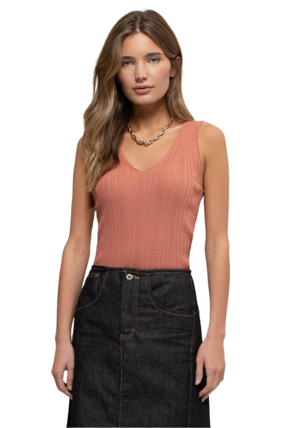 Sleeveless V Neck Sweater Knit Top