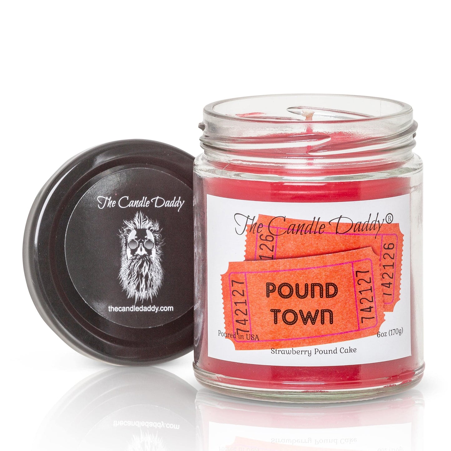 Pound Town - Strawberry Pound Cake Scented - Funny 6 oz Jar Candle- 40 hour burn time